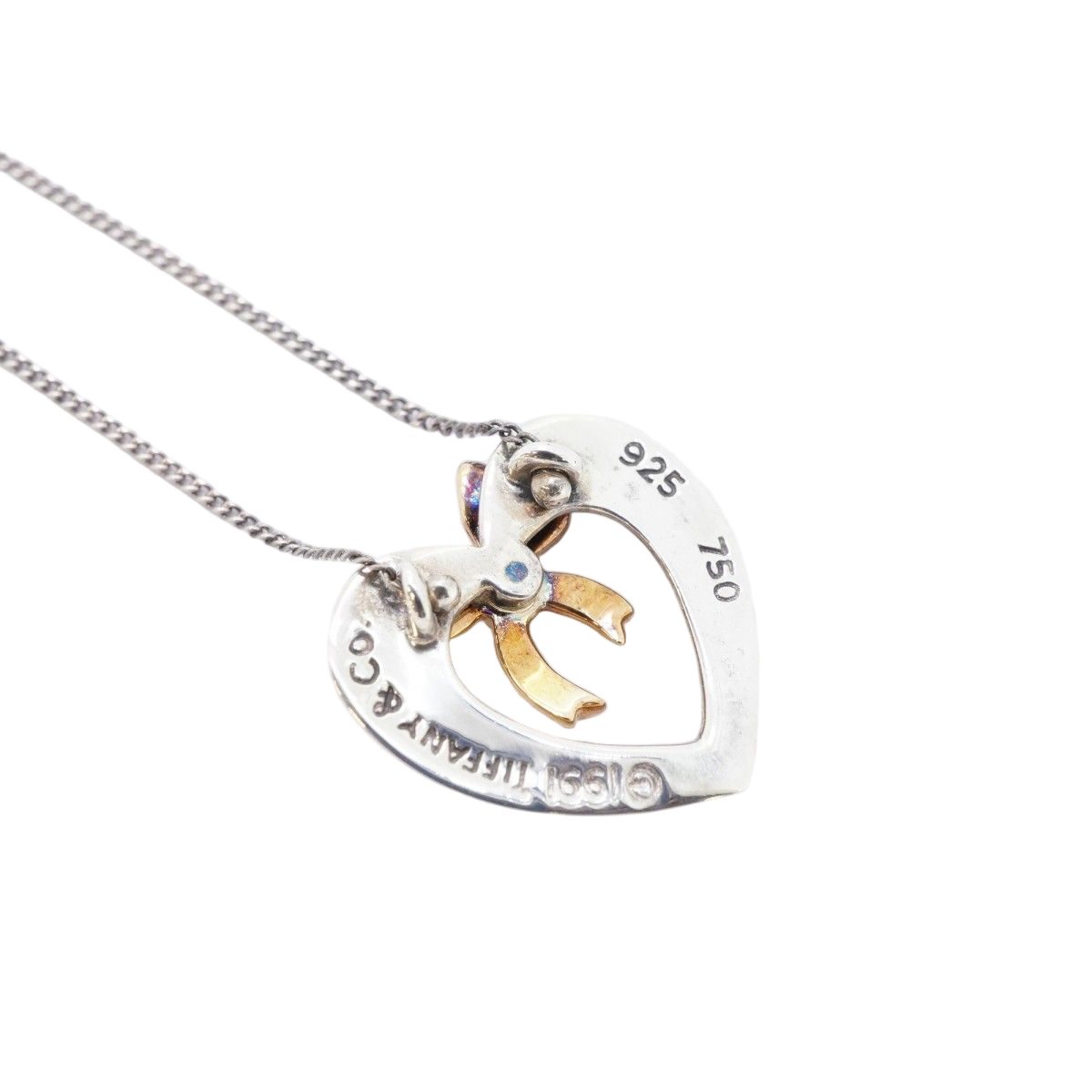 Tiffany & Co Necklace Heart Ribbon 18k Yellow Gold 925 Sterling Silver — view 2