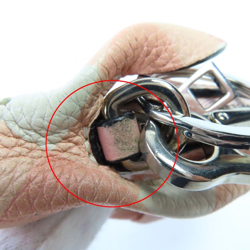 LOEWE Gingham Check Rabbit Charm Leather Coin Case Pink White Silver Hardware