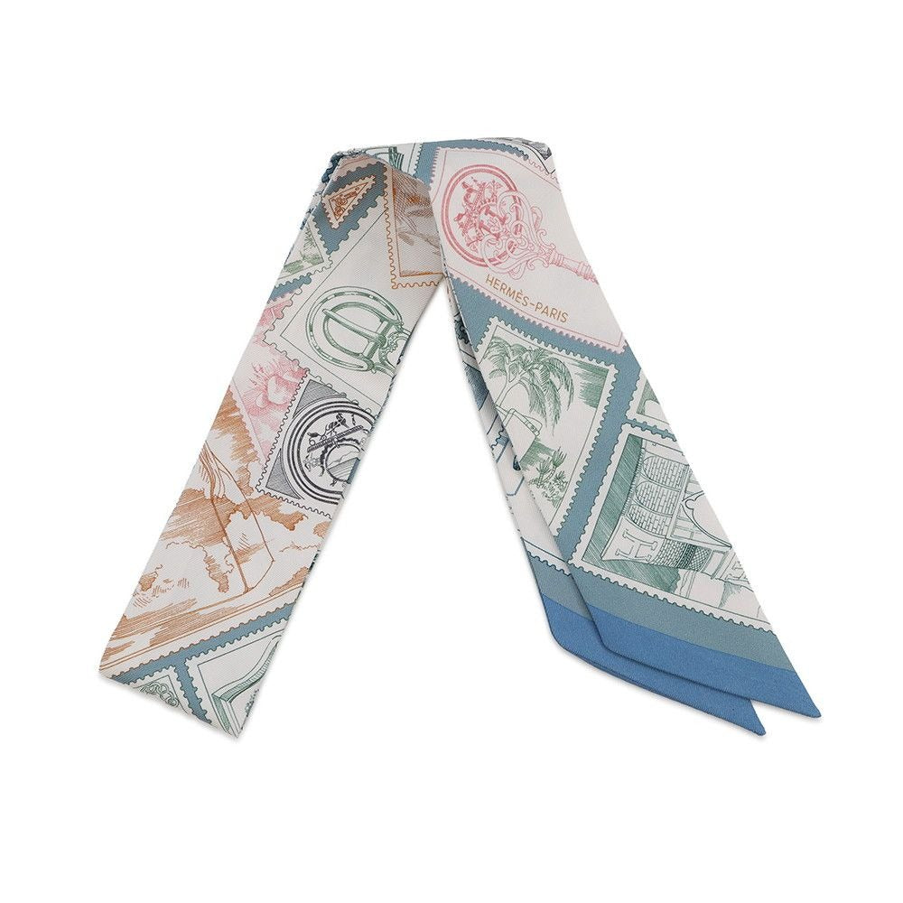 Hermes Scarf Twill Faubourg Lover Silk Blue Moyen White Pink