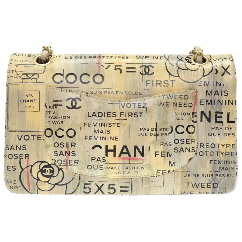 Chanel Matelasse 25 Double Flap Beige Gold Chain Shoulder Bag Leather 21th Coco
