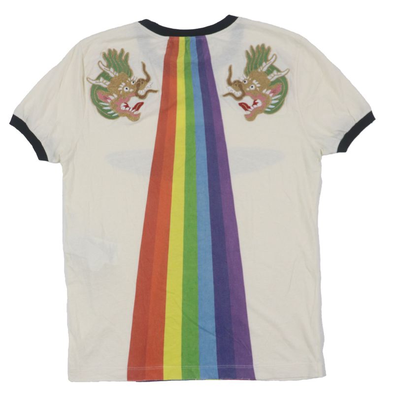 Gucci 476035 Vintage Finish UFO Dragon Embroidery Print Short Sleeve White XS