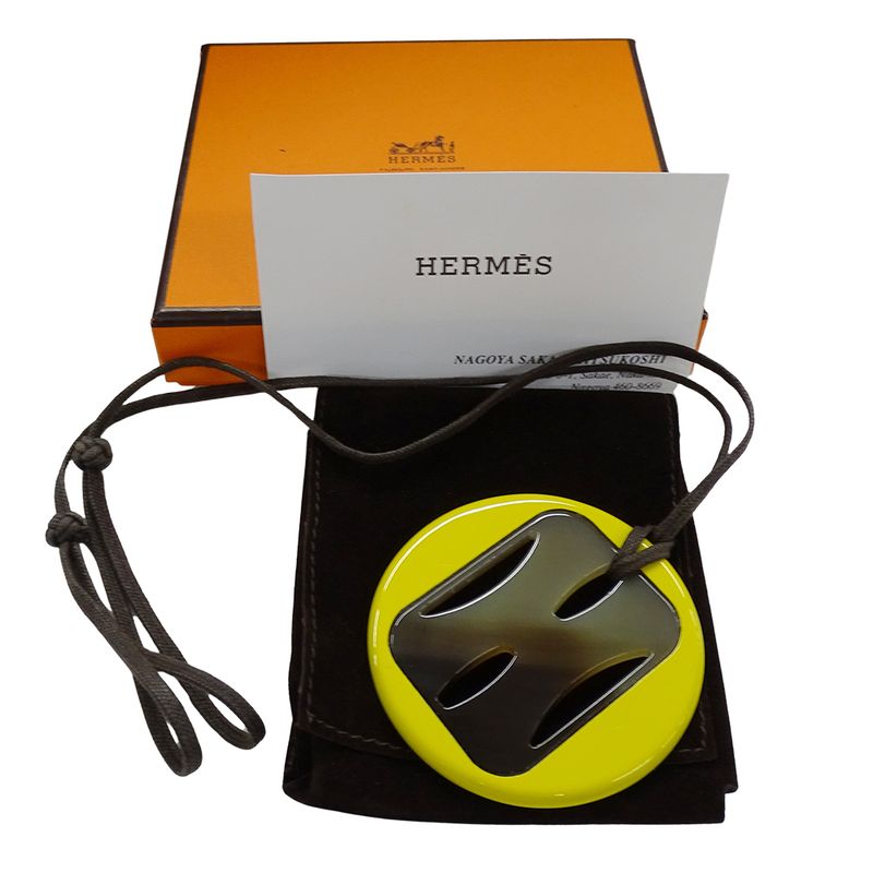 Hermes Necklace Tonkin Buffalo Horn Women's Branded Pendant Lacquer Yellow