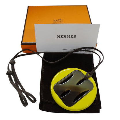 Hermes Necklace Tonkin Buffalo Horn Women's Branded Pendant Lacquer Yellow
