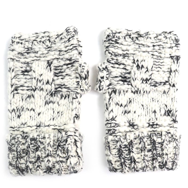 CHANEL P39194 Wool Cashmere Coco Rhinestone Knit Gloves Mittens