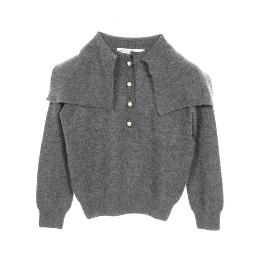 Dior Knit Top CD Logo Pearl Button Cashmere
