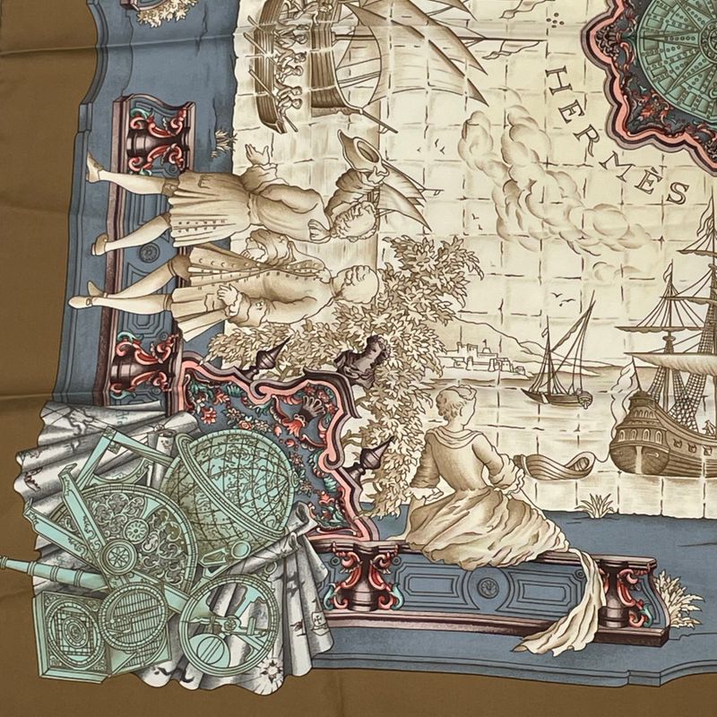 Hermes Carre 90 Azvlejos Noble Ship Scarf Silk Multicolor