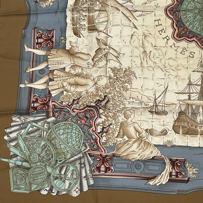 Hermes Carre 90 Azvlejos Noble Ship Scarf Silk Multicolor