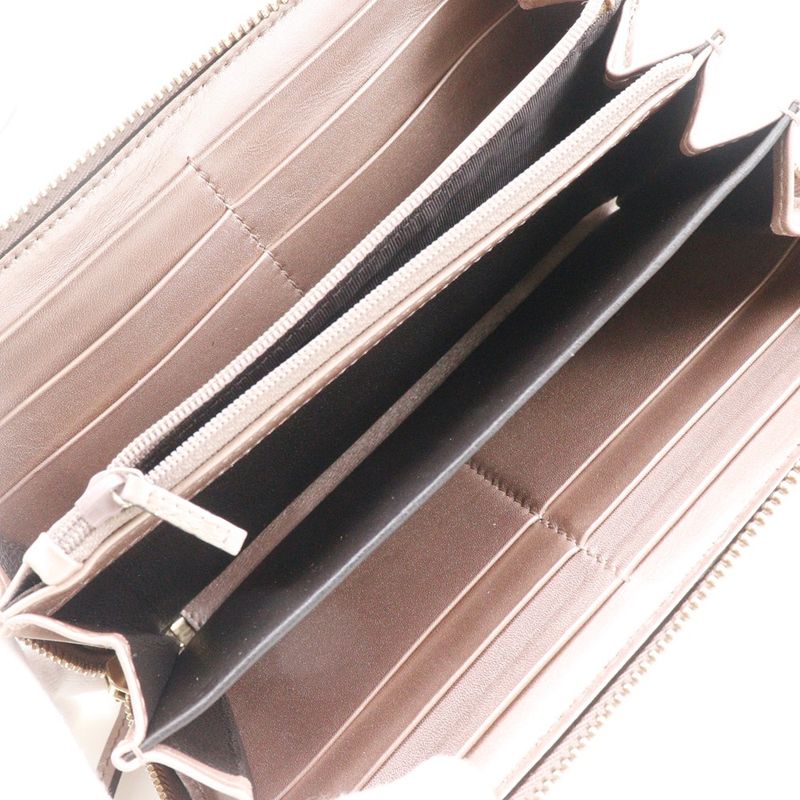 Gucci Interlocking G Round Zipper 308012 Striped Leather Pink Ladies Long Wallet