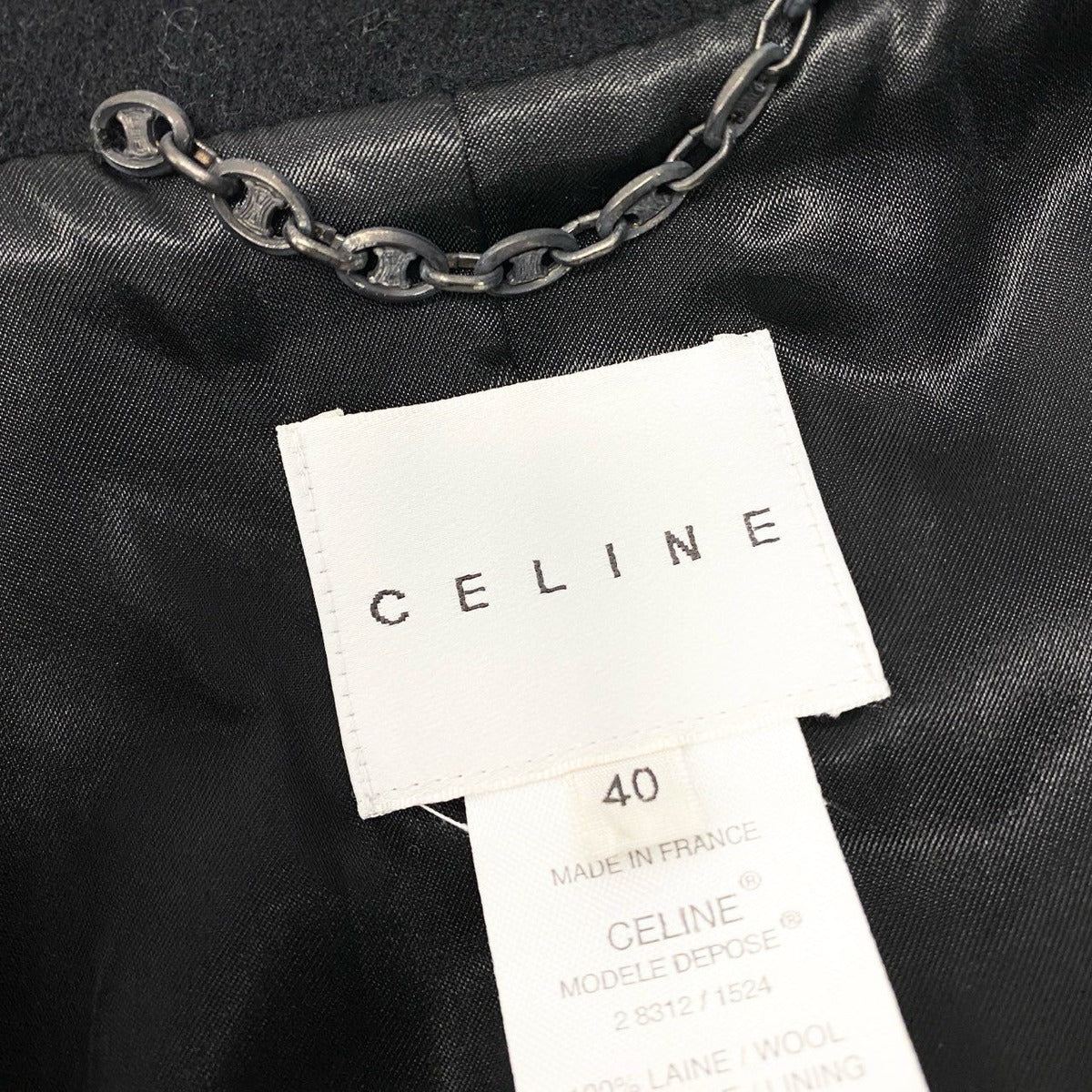 Celine Vintage Long Chest Star Coat Wool 40 Black — view 9