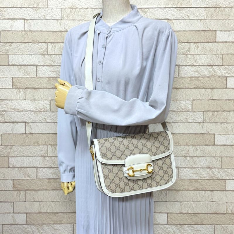 Gucci Medium Horsebit 1955 Shoulder Bag GG Supreme Canvas 602204 Beige Ladies