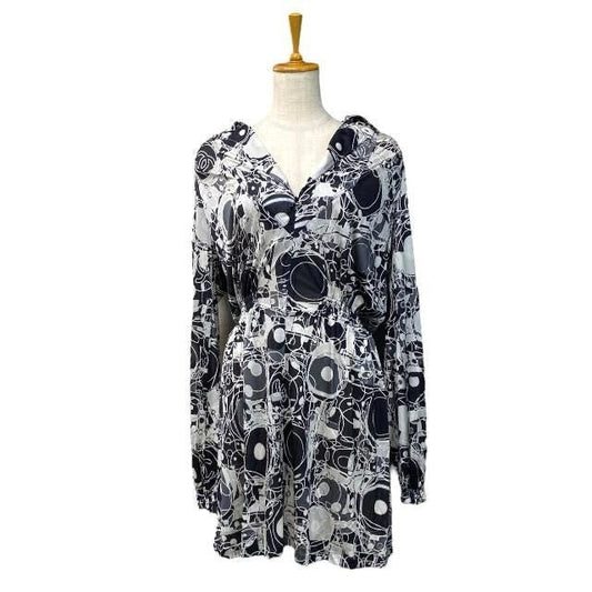 Chanel Dress Long Sleeves Total Pattern Coco Mark Silk Black 08