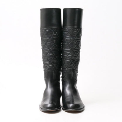Chanel Boots Size 37 Matelasse Long Boots Shoes CC Logo Coco Mark Leather Black
