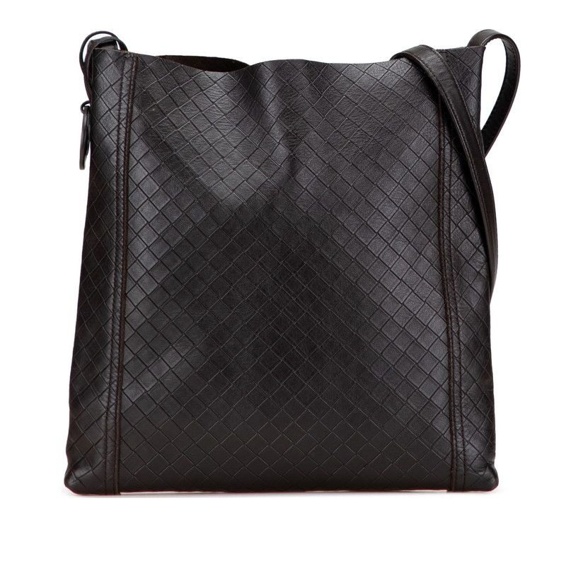 Bottega Veneta Intrecciato Crossbody Shoulder Bag Dark Brown Leather