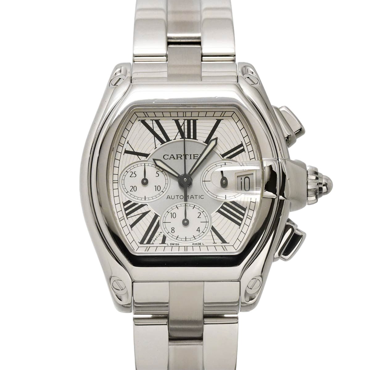 Cartier Roadster Chronograph Watch Date Silver Automatic