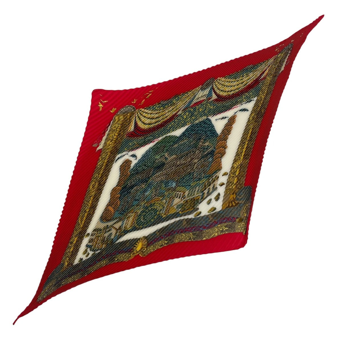 Hermes Scarf Pleated Silk L Atlantide Atlantis Continent Red — view 2