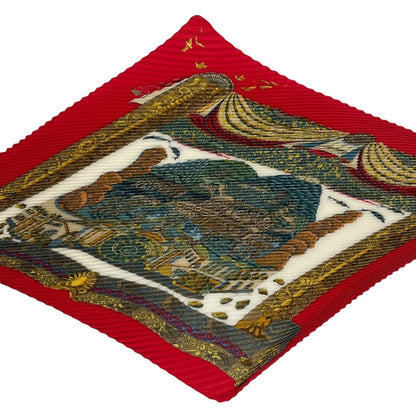 Hermes Scarf Pleated Silk L Atlantide Atlantis Continent Red — view 4