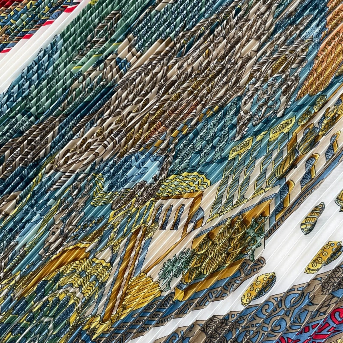 Hermes Scarf Pleated Silk L Atlantide Atlantis Continent Red — view 6