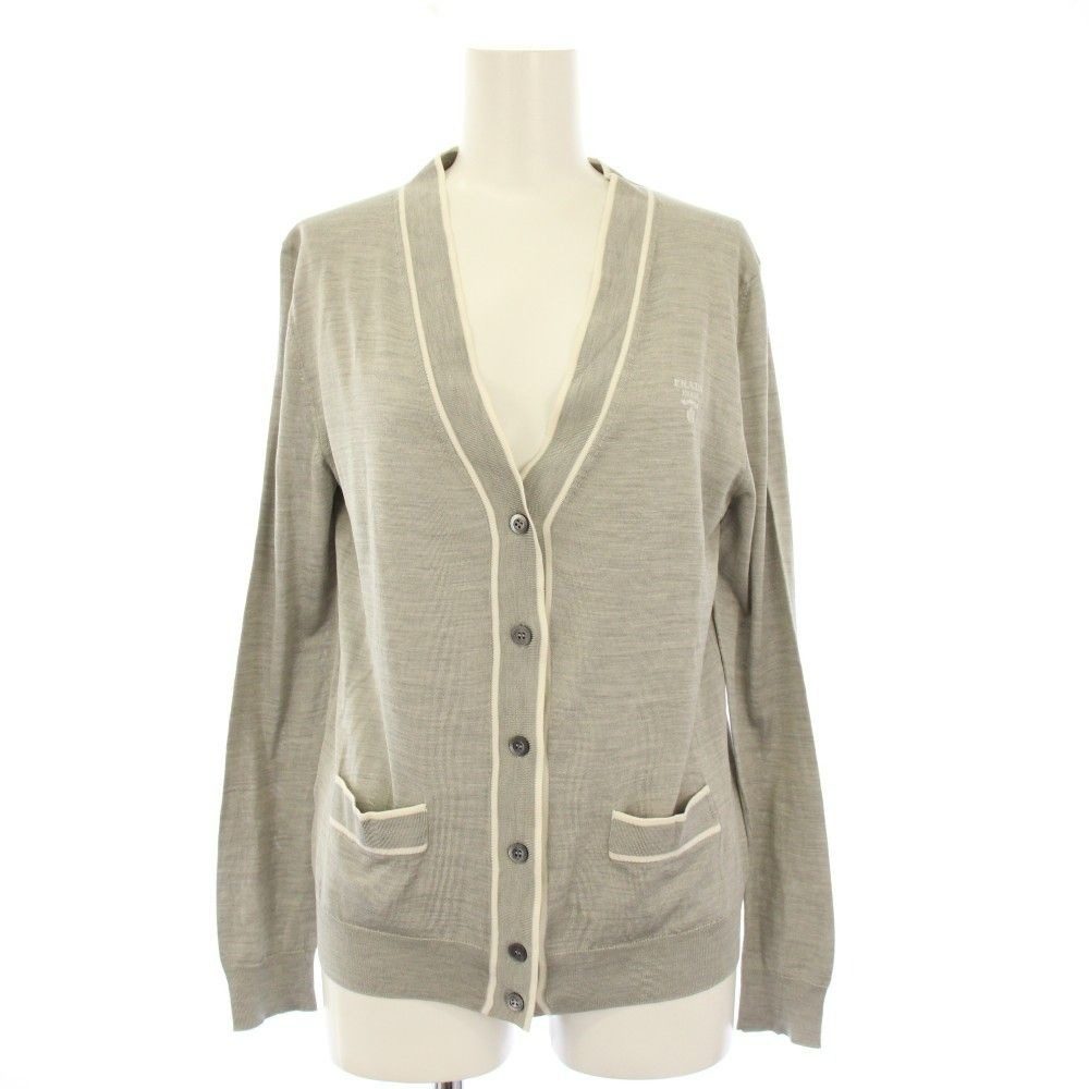 Prada Silk Knit Cardigan Long Sleeve Logo 36 Gray