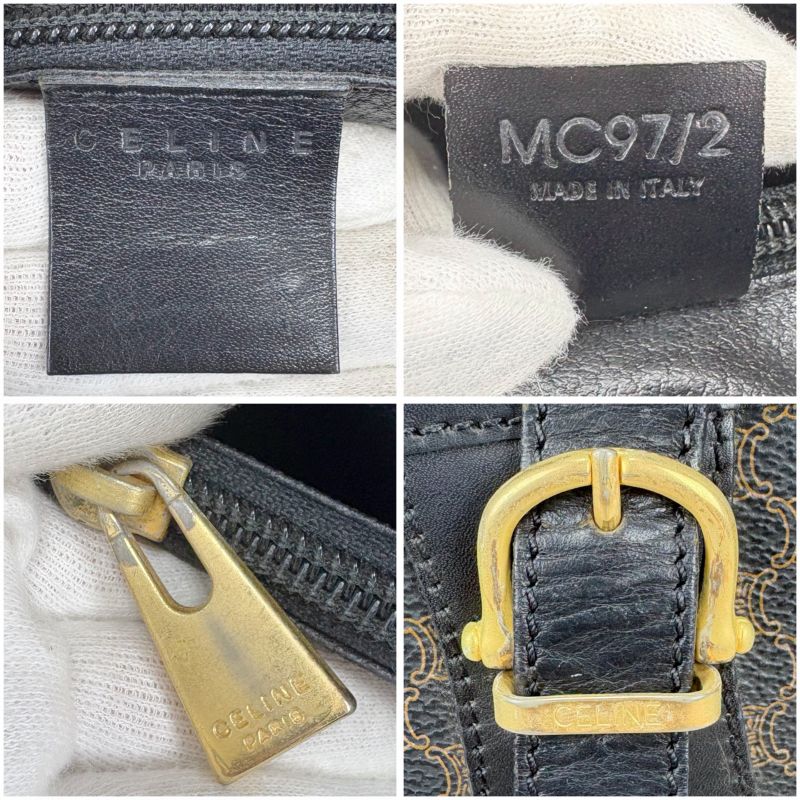 Celine Bucket Shape Tote Bag Shoulder Bag Black Macadam Pattern Pvcleather