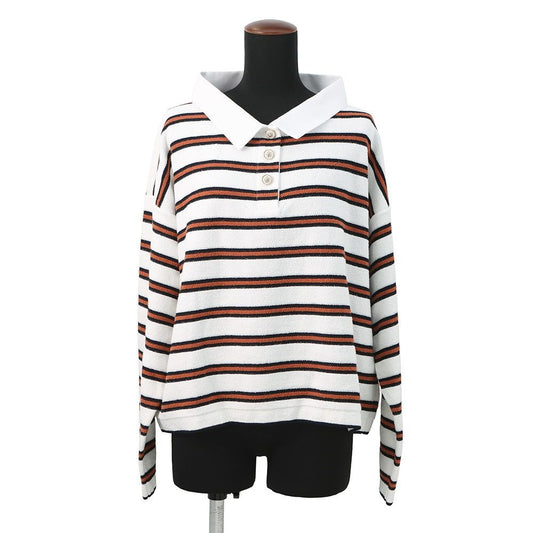 Chanel Polo Shirt Pullover Border 40 Top Sweater White Navybrown