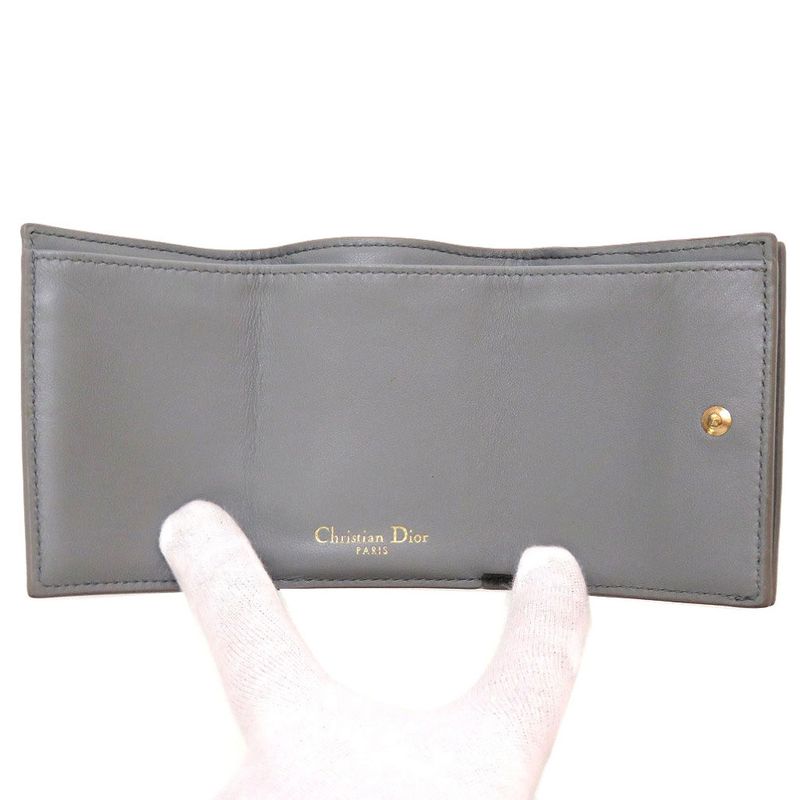 Christian Dior Compact Wallet Leather Gray Trifold Wallet Purse Wallet 0037