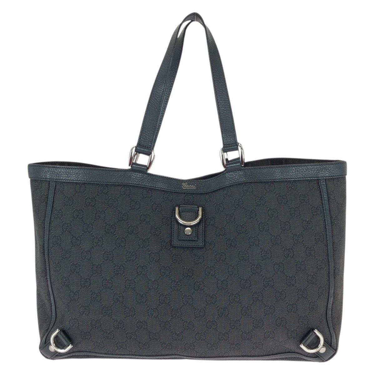 Gucci Abbey Black Silver GG Canvas Leather Tote Shoulder Bag