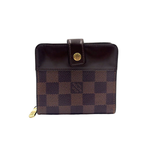Louis Vuitton Compact Zip Damier Ebene Leather Brown Bifold Wallet Gold