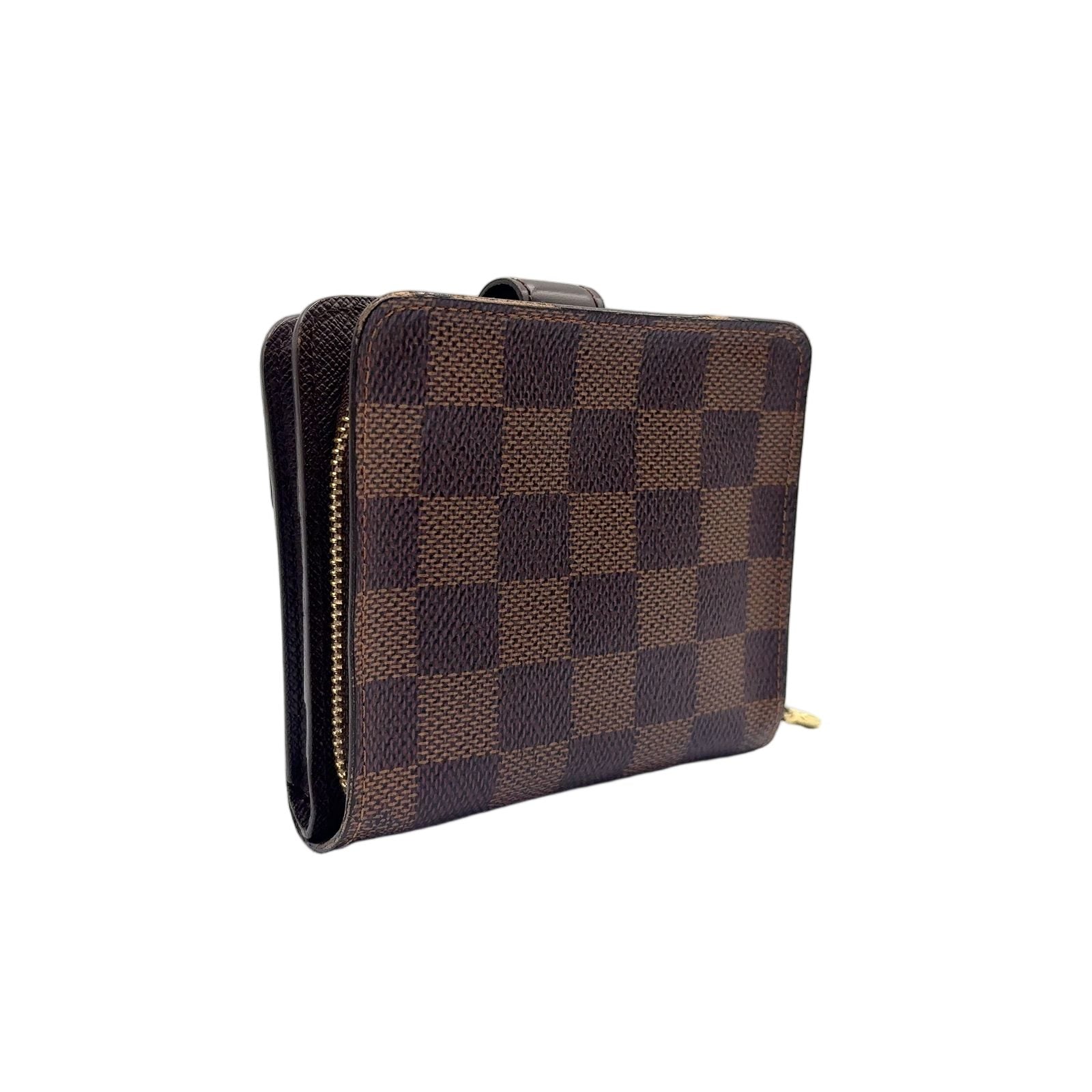 Louis Vuitton Compact Zip Damier Ebene Leather Brown Bifold Wallet Gold — view 2