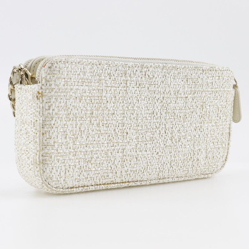 Chanel Deauville Chain Shoulder 2WAY Clutch A84415 Tweed White Ladies Shoulder