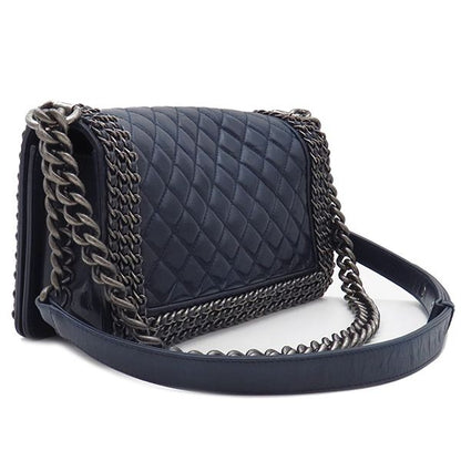 Chanel Shoulder Bag Boy Chanel Leather Navy Gunmetal Hardware Navy Blue Chain