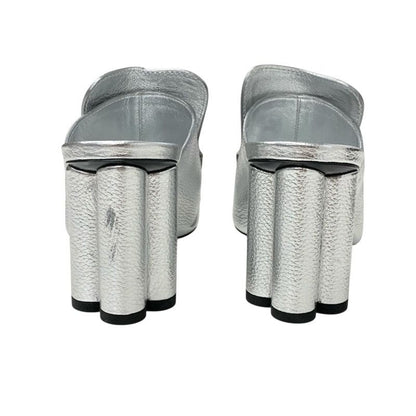 Louis Vuitton Indiana Line Sandals Shoes Leather Metallic Silver Gold LV Logo