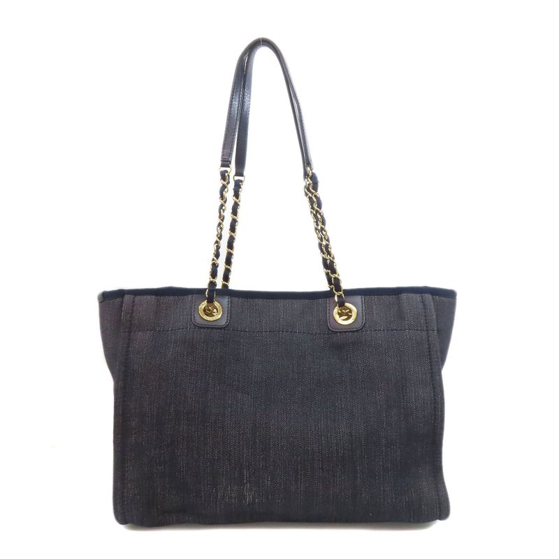 Chanel Deauville Gold Hardware Tote Bag Denim Women's