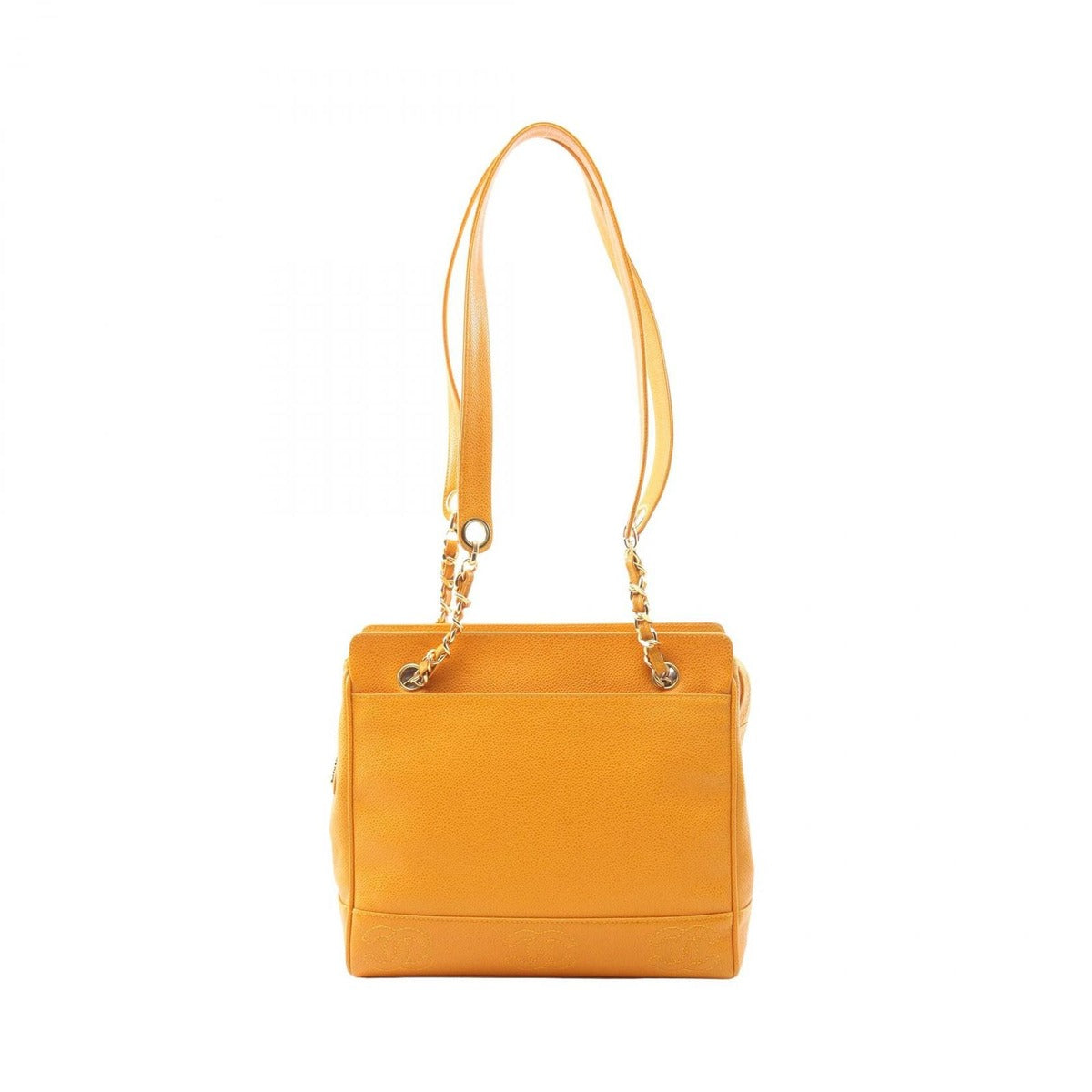 Chanel Tote Triple CC Logo Orange Caviar Leather Coco