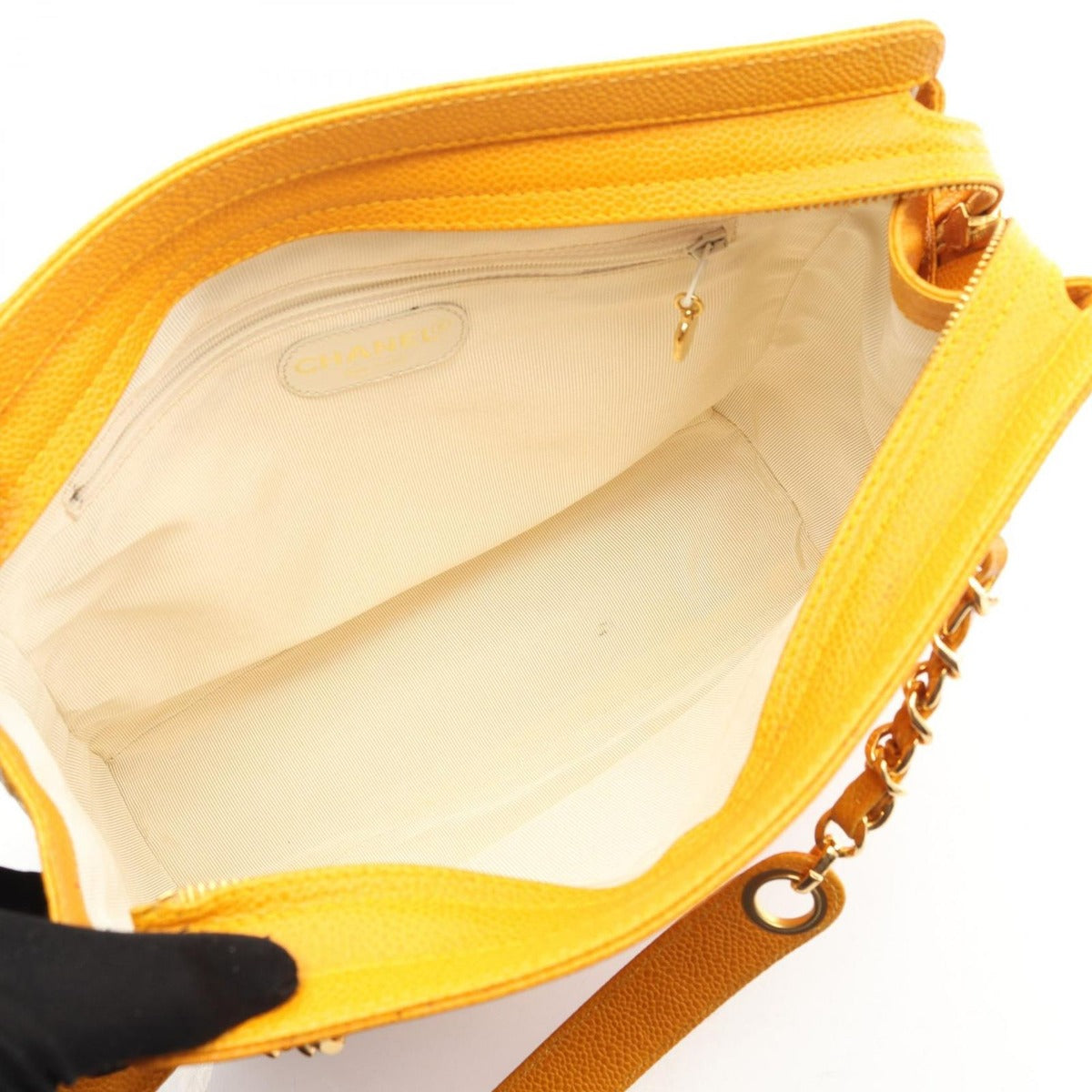 Chanel Tote Triple CC Logo Orange Caviar Leather Coco — view 3