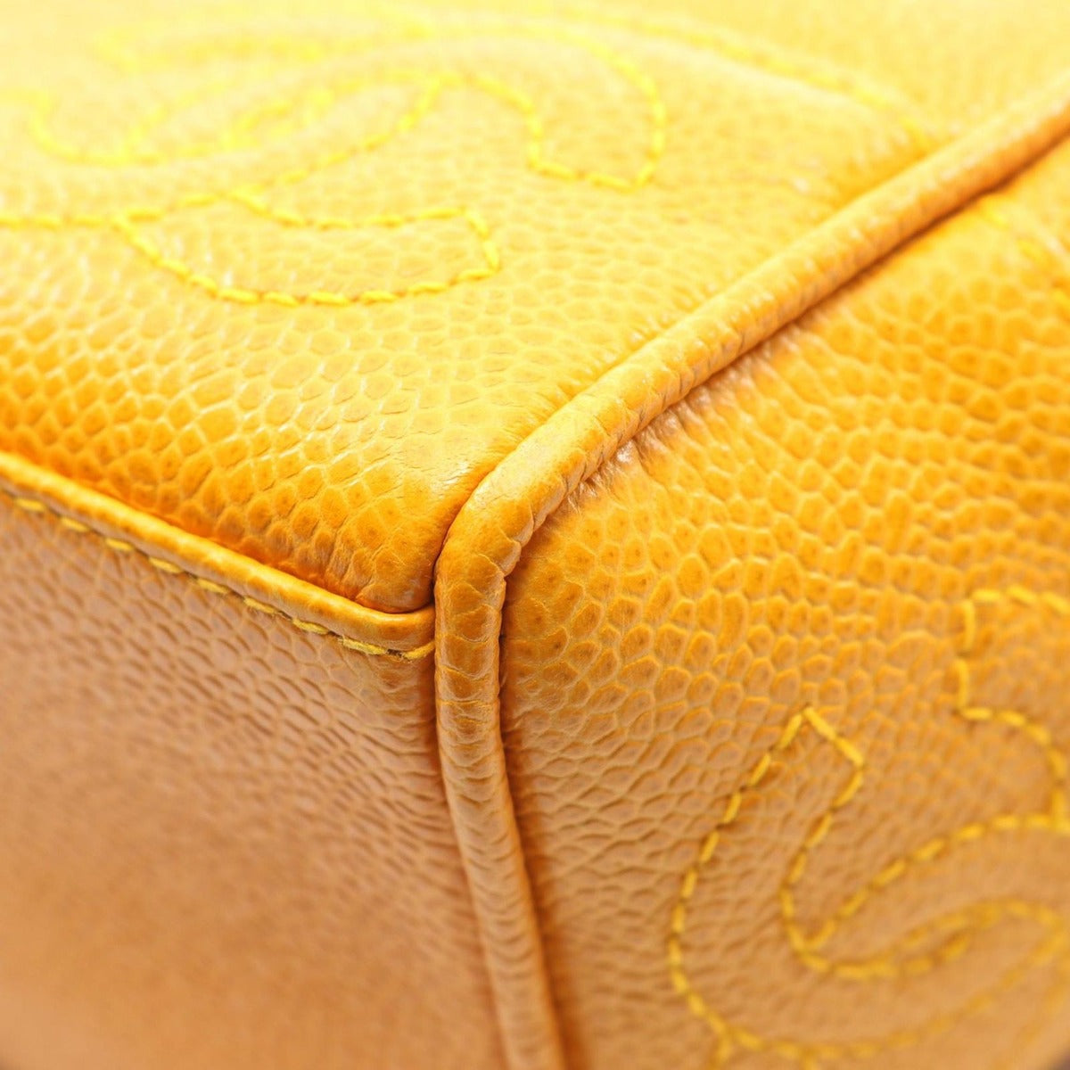 Chanel Tote Triple CC Logo Orange Caviar Leather Coco — view 8