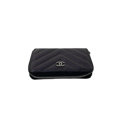 Chanel With CC Logo Chew Blanc Caviar Leather Coin Purse Black — view 3