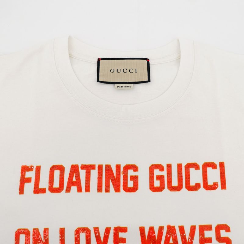 Gucci T-shirt With Sequins XS Size 615044 White Cotton Women's Clothes