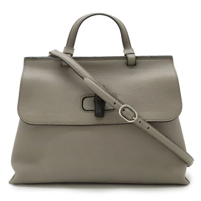 Gucci Bamboo Daily Medium Top Handle Bag Handbag 2-Way Shoulder Leather Gray