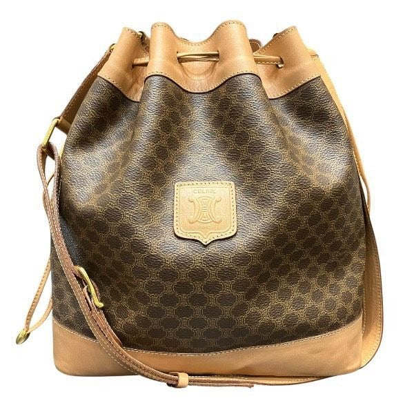 Celine Macadam Drawstring Brown Leather Shoulder Bag