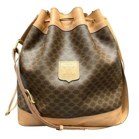 Celine Macadam Drawstring Brown Leather Shoulder Bag