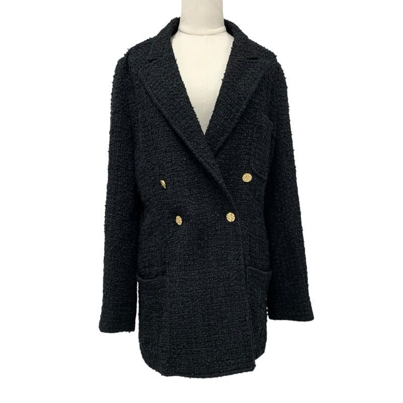 Louis Vuitton Outerwear Black Gold Double Breasted Tweed Leather