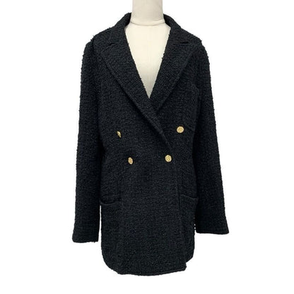 Louis Vuitton Outerwear Black Gold Double Breasted Tweed Leather