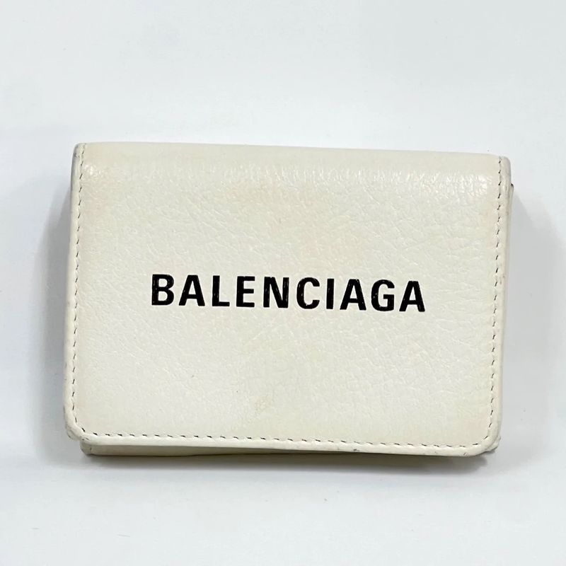 Balenciaga Trifold Wallet Compact Wallet Leather White 30ka510