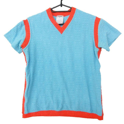 Chanel Short Sleeve T-Shirt Sports Line CC Logo Pile Neck Short Top Light Blue