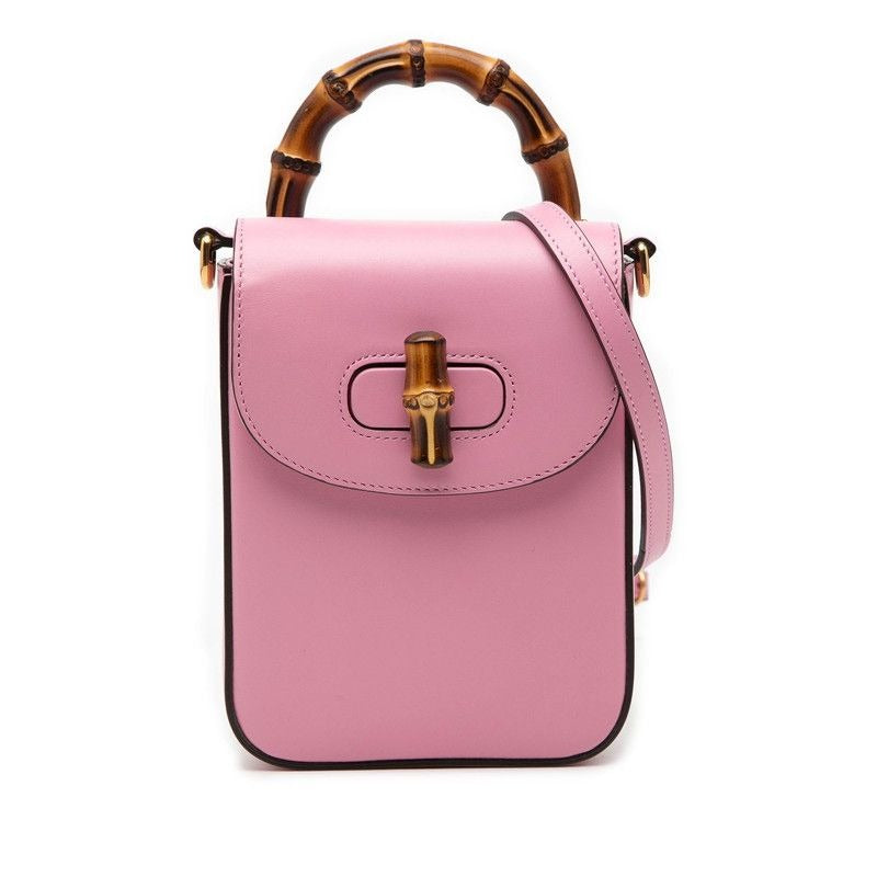 Gucci Bamboo Mini Backpack Shoulder Bag 3Way Pink Leather