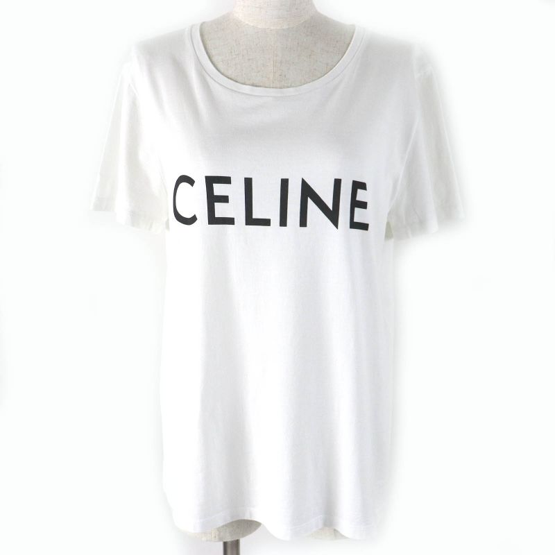 Celine 2x314916g 100% Cotton Logo Print Crew Neck Short Sleeve T-shirt White