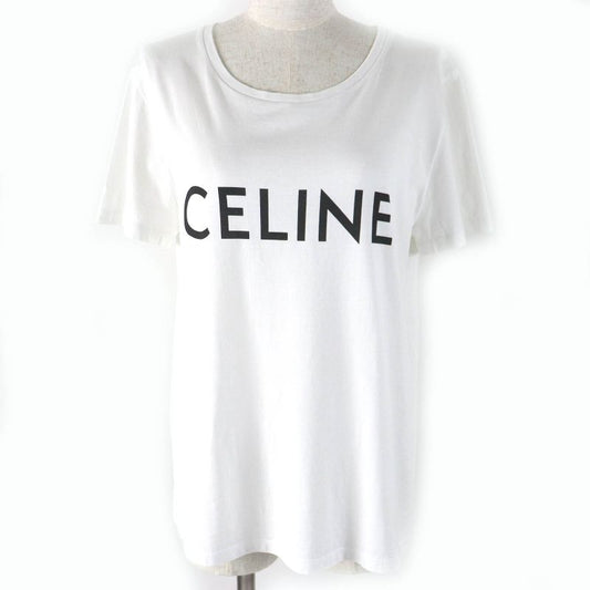 Celine 2x314916g 100% Cotton Logo Print Crew Neck Short Sleeve T-shirt White