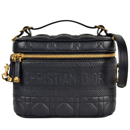 Dior Vanity Bag Shoulder Bag Leather Canvas Black