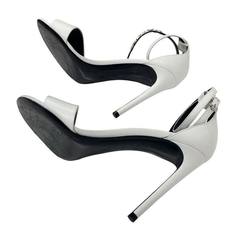 Louis Vuitton Sandals Shoes Leather White Silver Logo Strap