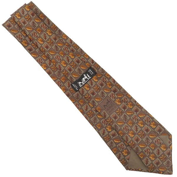 Hermes Necktie with Dead Leaves 9cm (3.54in) Silk Brown Leaves Fallen Leaves